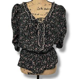 Max Studio Floral Blouse with Ruffle Detail Size Medium